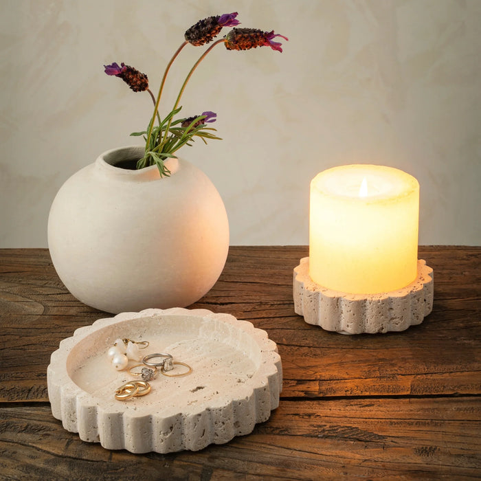 Travertine Scalloped Decorative Tray | Small