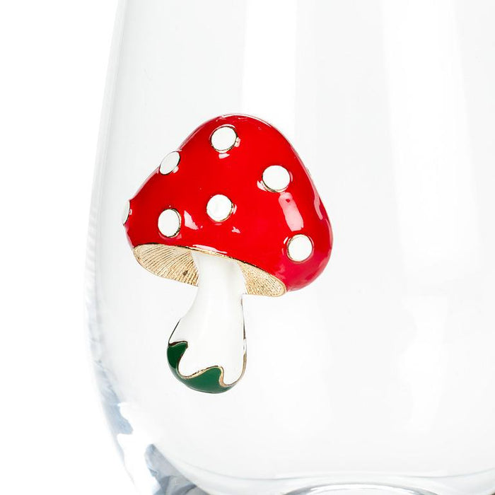 Abbott Collection Jewelled Stemless Glasses – Mushroom Design Set of 6 (16 oz) - Wine Glasses