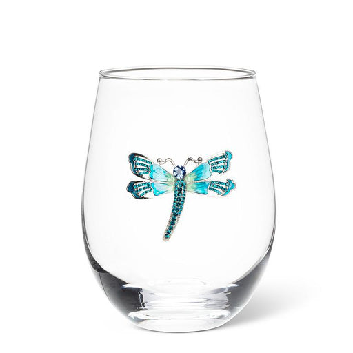 Abbott Collection Jewelled Stemless Glasses – Dragonfly Design Set of 6 (16 oz) - Wine Glasses