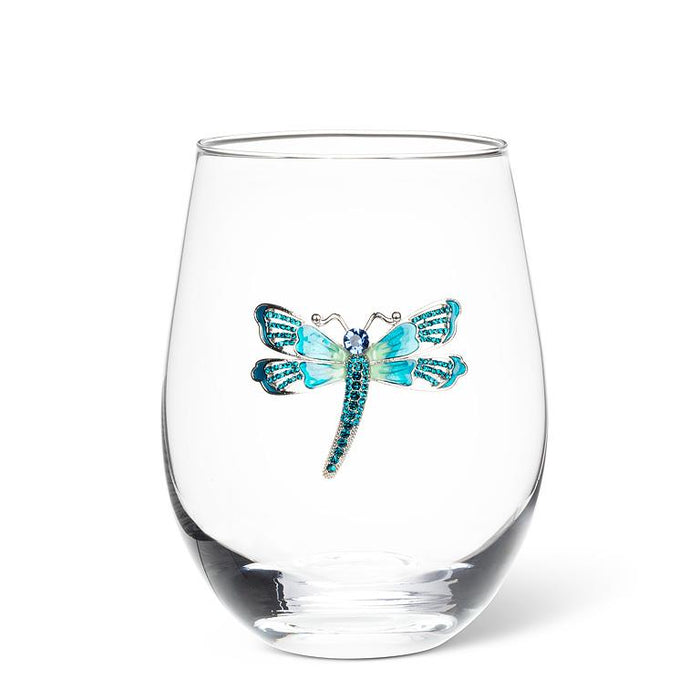 Abbott Collection Jewelled Stemless Glasses – Dragonfly Design Set of 6 (16 oz) - Wine Glasses