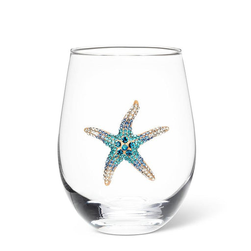 Abbott Collection Jewelled Stemless Glasses – Starfish Design Set of 6 (16 oz) - Wine Glasses