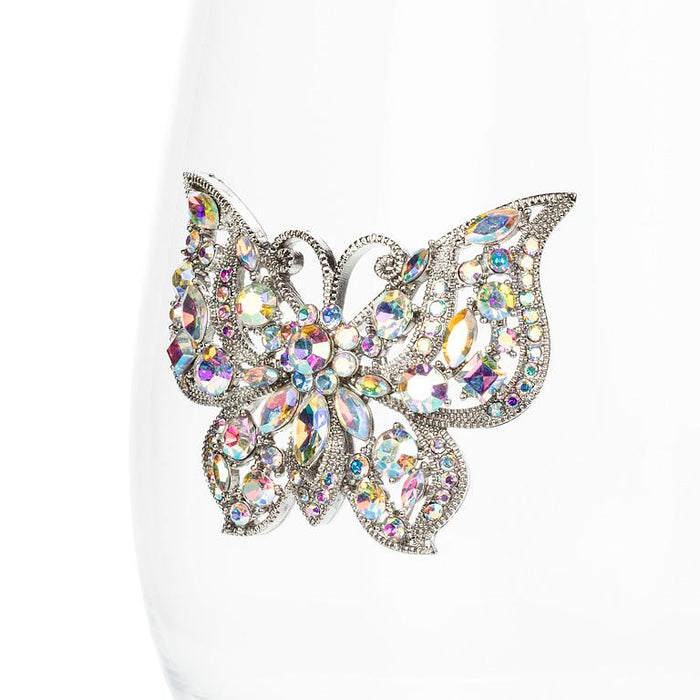 Abbott Collection Jewelled Stemless Glasses – Butterfly Design Set of 6 (16 oz) - Wine Glasses