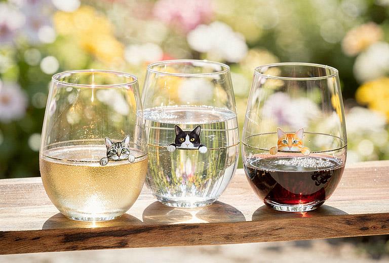 Peeking Orange Cat Stemless Wine Glasses, 14 oz – Set of 4