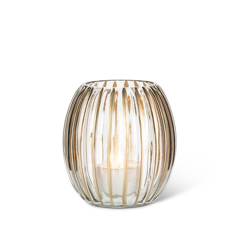 Abbott Collection Ribbed Glass Candle Holder — Gold Stripes Set of 4 - Candle Holders
