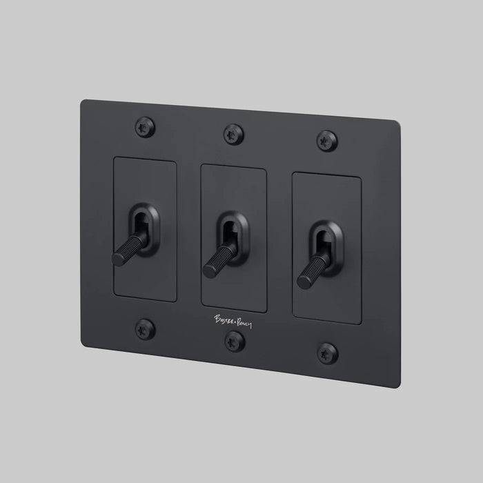 Buster + Punch 3-Gang Toggle Switch – Linear - Black / With Logo - 3G Toggle