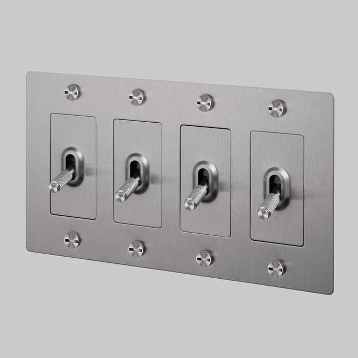 Buster + Punch 4-Gang Toggle Switch – Cross - Steel / Without Logo - 4G Toggle
