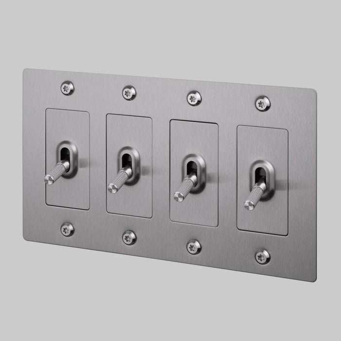 Buster + Punch 4-Gang Toggle Switch – Linear - Steel / Without Logo - 4G Toggle