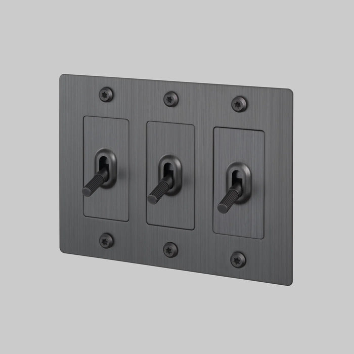 Buster + Punch 3-Gang Toggle Switch – Linear - Smoked Bronze / Without Logo - 3G Toggle