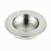 Richelieu 3402 modern recessed metal pull in brushed nickel front view showing circular recess and flush profile.