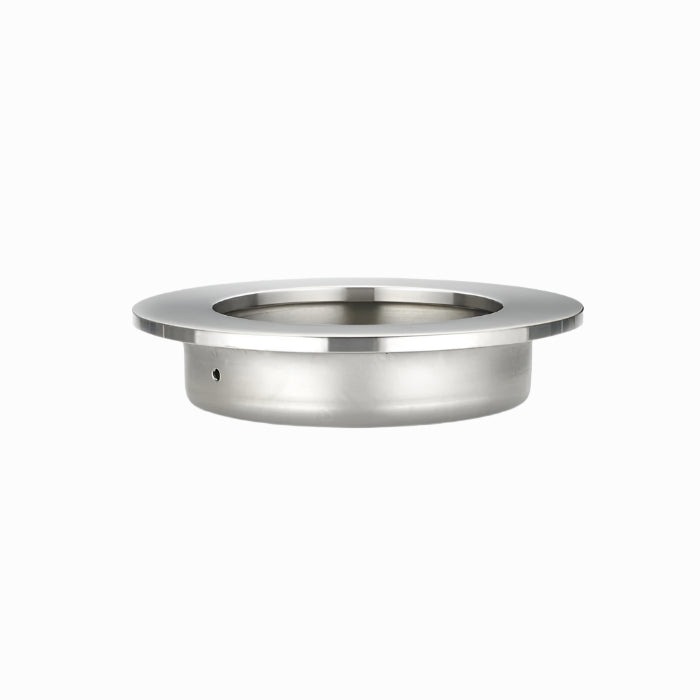 Richelieu 3402 modern recessed metal pull in brushed nickel side view showing circular recess and smooth profile.