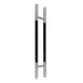 Richelieu 705 ladder pull with black wood insert for glass and wood doors, front view of 36 inch handle in stainless steel.