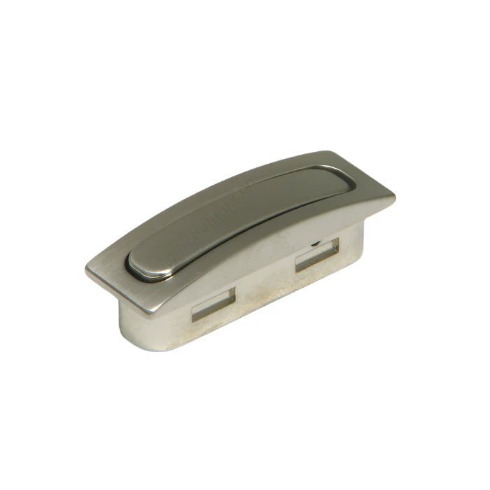 Richelieu 7211 modern recessed cabinet pull in brushed nickel angled view showing brushed finish and recessed depth