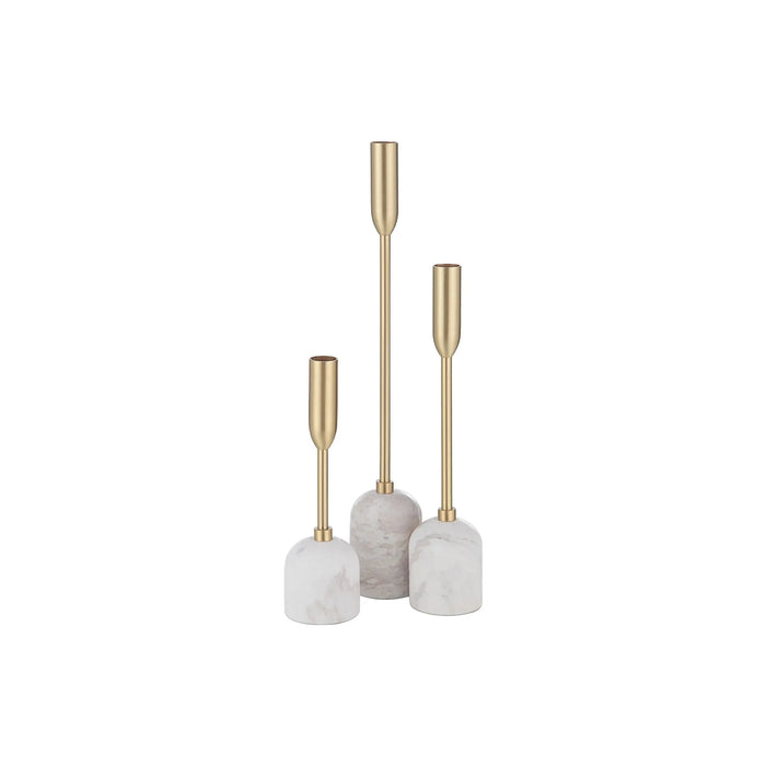 Renwil Marchesa Candle Holders – Satin Brass & White Marble - Candle Holders