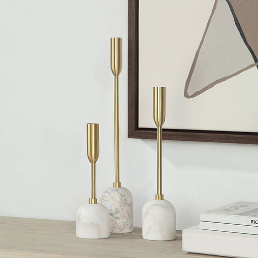 Renwil Marchesa Candle Holders – Satin Brass & White Marble - Candle Holders