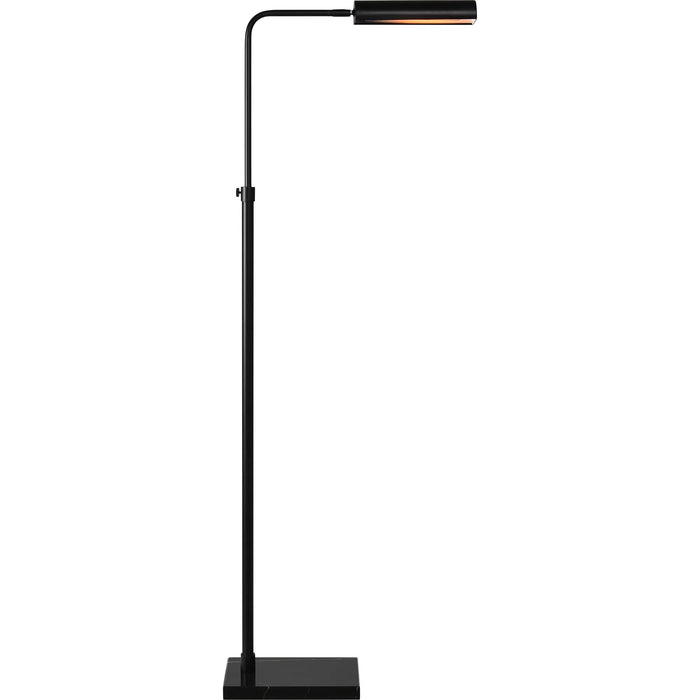 Black floor lamp with adjustable arm on a white background