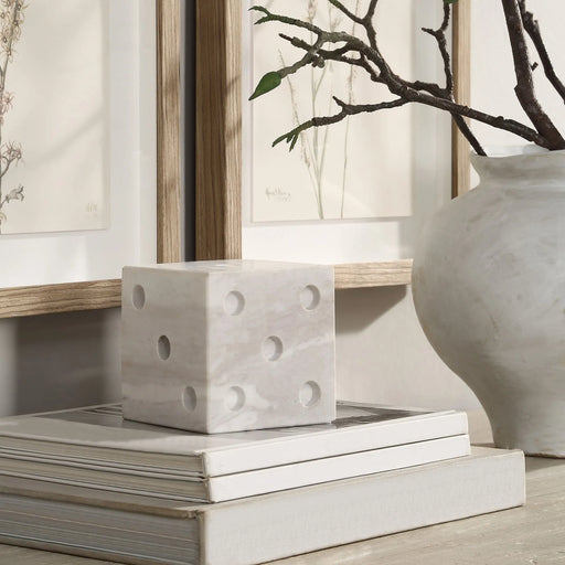 Renwil Dylon Volakas Marble Decorative Dice – Honed White - Sculpture