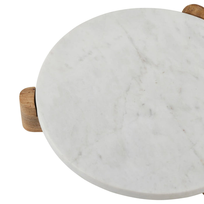 Renwil Lance Marble Tray – White & Light Brown Wood - Decorative Tray