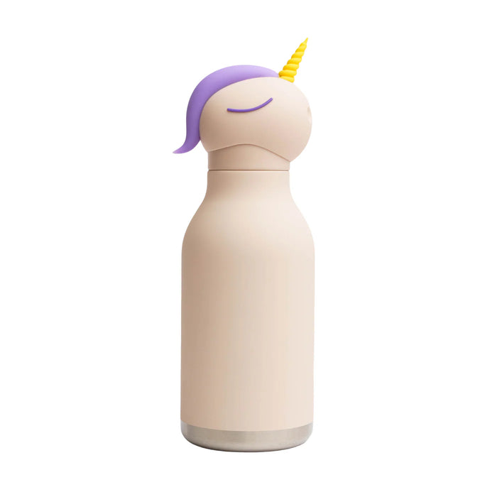 Asobu Unicorn Bestie insulated stainless steel water bottle with collectible unicorn silicone topper