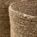 Close-up of the Costa basket’s rounded rim and woven seagrass texture with fine white stitching