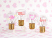 Neon LED light bulb collection with love and heart designs on decorative background