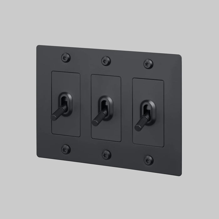 Buster + Punch 3-Gang Toggle Switch – Linear - Black / Without Logo - 3G Toggle