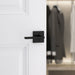 Weiser Halifax matte black square dummy lever installed on interior door